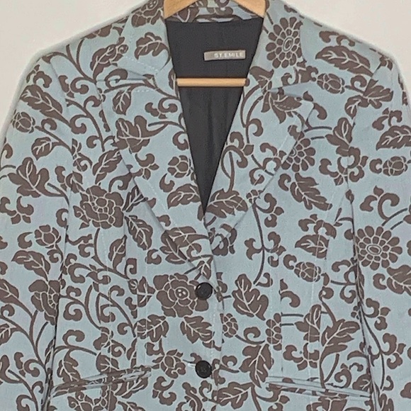 St. Emile Floral Print Cotton Blazer Jacket Blue Brown Size 8 - Picture 2 of 15